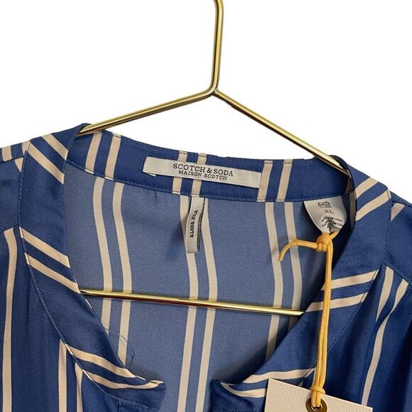 Scotch and Soda Aloha White and Blue Striped Midi Dress Size XL NEW - Picture 4 of 11